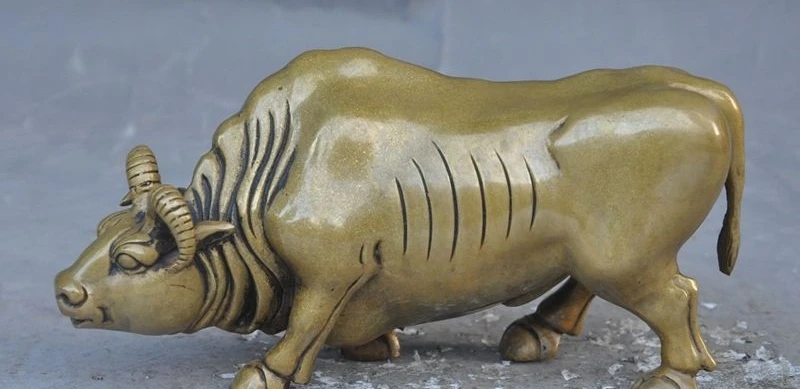 

8" chinese bronze fengshui Zodiac Animal Oxen Bull Bovine lucky statue Figurine