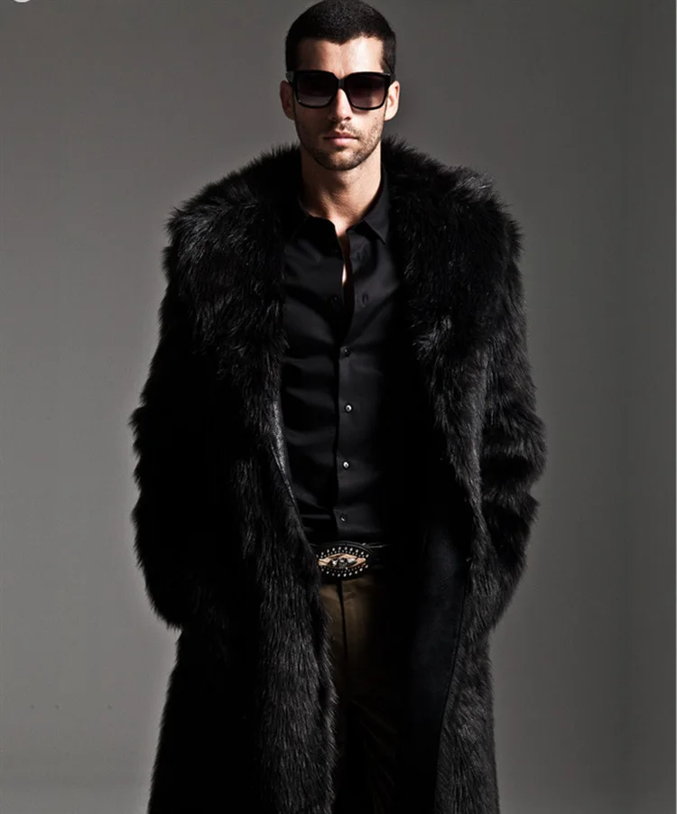 Men's Faux Fur Long Coat Brown/black Warm And Comfortable Winter New Brand Maylooks Hn128 - Цвет: Черный