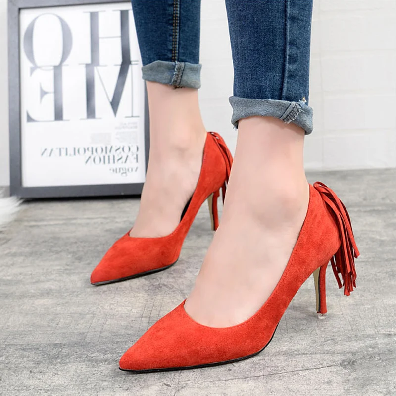 New Brand Sweet Tassel Style font b Women b font Pumps Thin High Heel Pumps Shoes