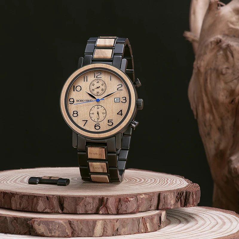 Часы BOBO BIRD Wood мужские армейские кварцевые с деревянным ремешком и