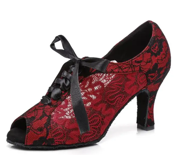 IDancing Women Black/Red Lace Ballroom Latin Dance Shoes Female Kizomba
