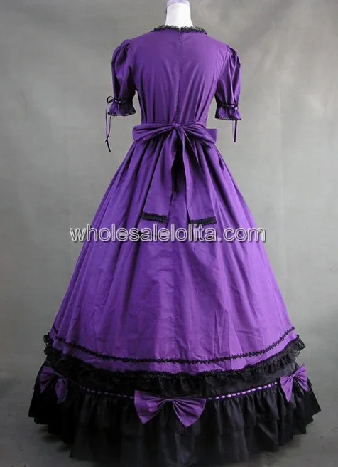 Фиолетовый и черный готический, викторианской эпохи платье с кружевной отделкой