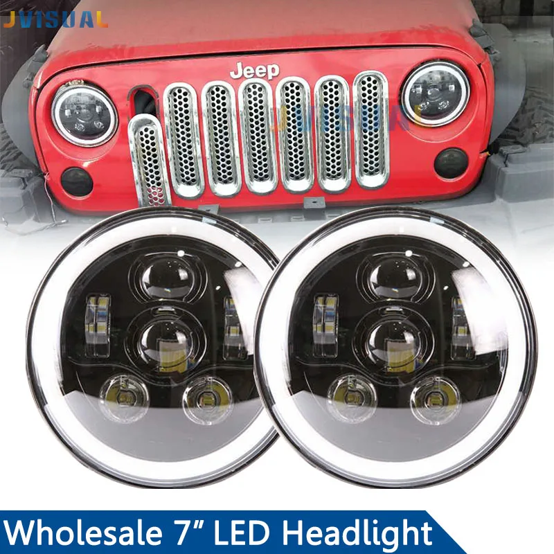 

2pcs 7 Inch LED Headlight Motorcycle DRL Hi/Lo Beam with White Angel Eye Halo Ring For Jeep Hummer Harley Land rover Davidson
