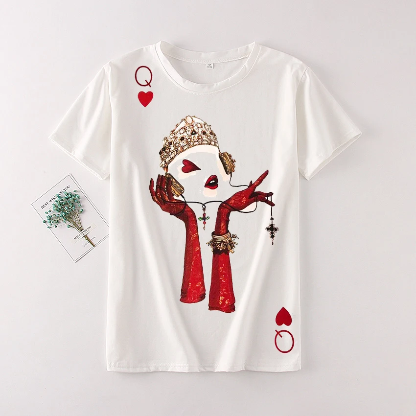 

Zuolunouba Streetwear Cotton Summer Tees Tops Female Fashion Red Heart Listen Harajuku Girl Short Sleeve T-shirt Women