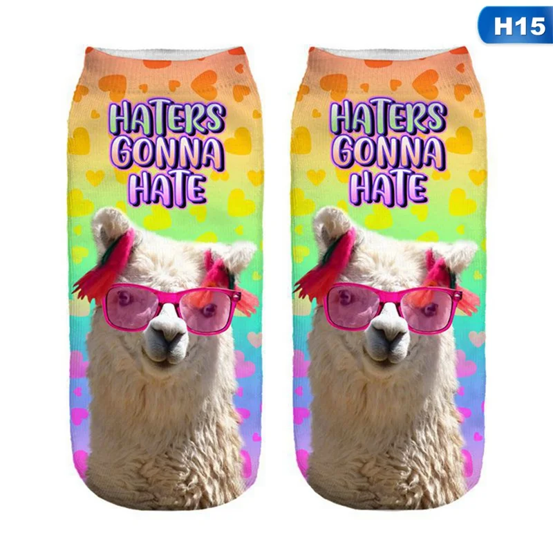 Забавные Llama 3D носки с принтом хлопковые чулки носки с принтом женские короткие безбортные носки Harajuku мультфильм забавные повседневные хлопковые носки - Цвет: H15