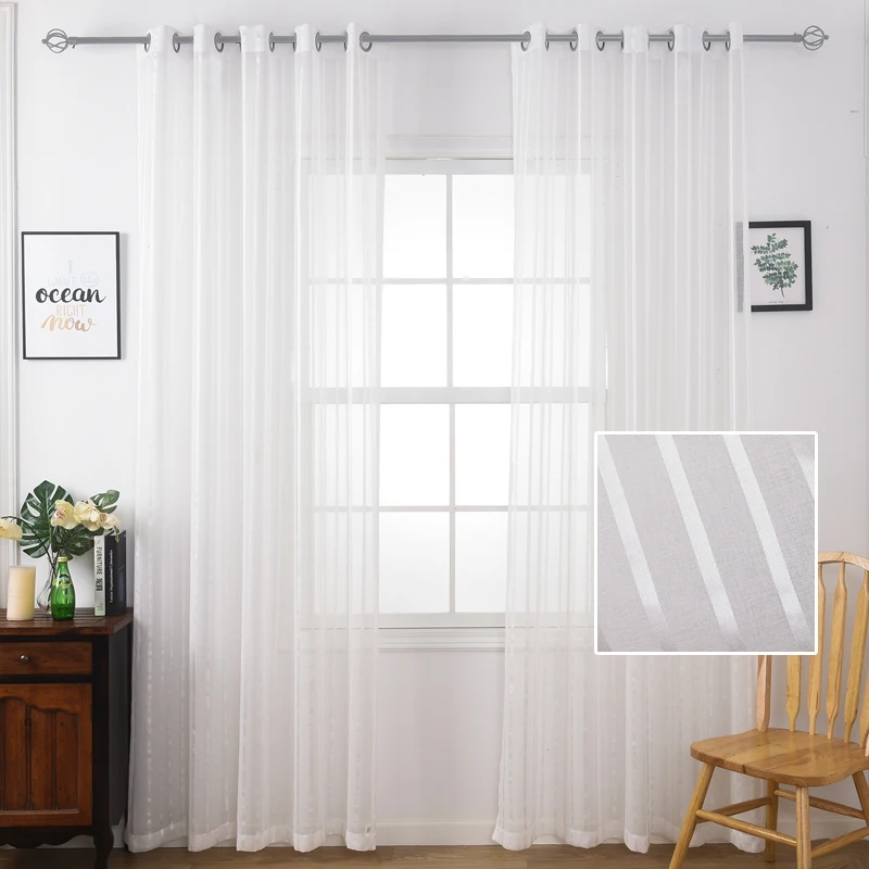 ICECUR Brown/White/Cream All-match Stripe Sheer Modern Curtains For Living Room Tulle Curtain for Bedroom Kitchen Window Voile