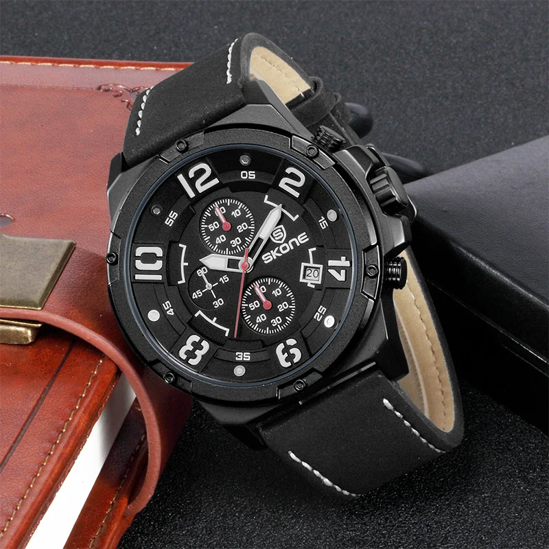 

SKONE Relogio Masculino Mens Watches Top Brand Luxury Leather Strap Waterproof Sport Men Quartz Watch Military Male Clock 2018