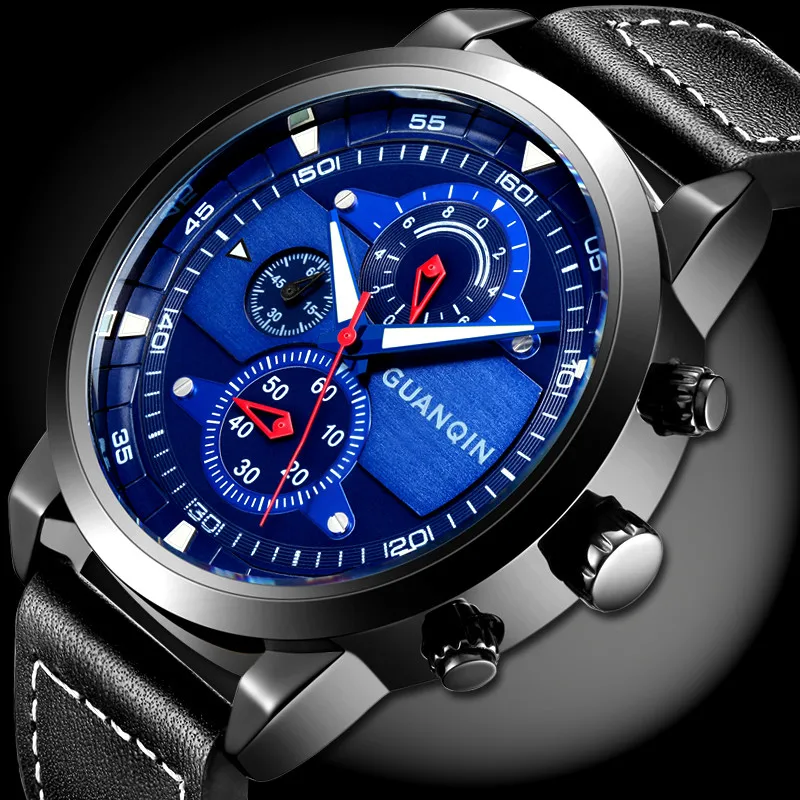 

Military Watch Quartz Men's Watches Top Brand GUANQIN New Design Men Leather Chronograph Sports Wrist watch relogio masculino