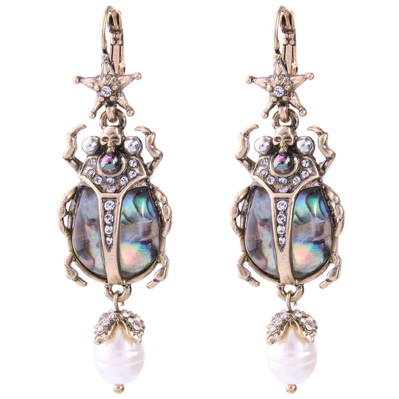 

high fashion jewelry accessories vintage metal pearl insect beetle earrings