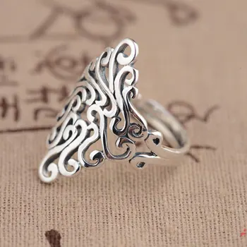

FNJ 925 Sterling Silver Hollow Ring anillos Good Luck Flower S925 Open Size Adjustable Thai Silver Rings for Women Men Jewelry