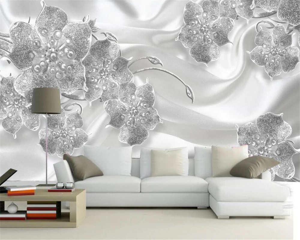 Custom Wallpaper Home Decorative Mural Gray Jewelry Flower Silk Mural TV Background Wall 3d wallpaper papel de parede Beibehang