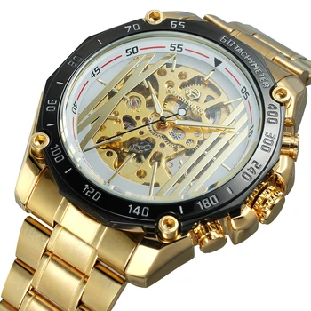 

FORSINING WATCH Luxury creative four-corner diamond two digital dial high-profile gold and white men's mechanical watch