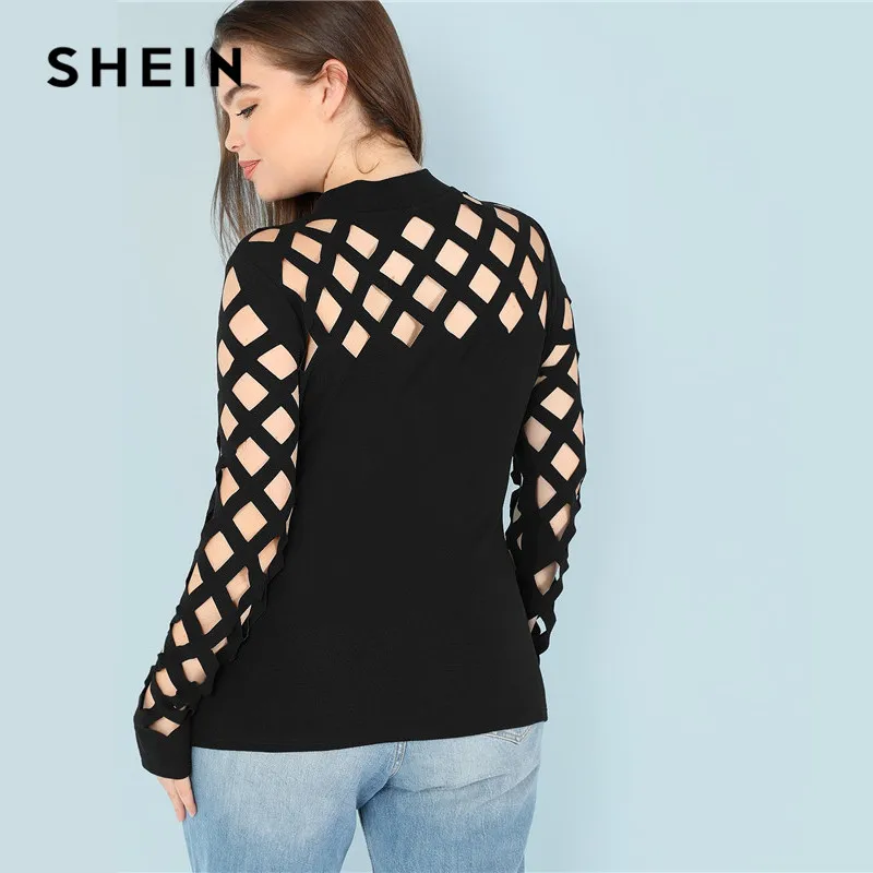 SHEIN Топ Размера Плюс С Вырезом Под Горло Женский Весенний Черный Элегантный