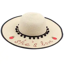Женская шляпа от солнца Летняя Пляжная соломенная шляпа с вышитыми буквами Sombrero Солнцезащитная шляпа широкая Складная шапка