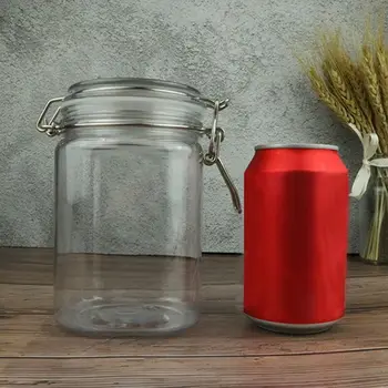 

800ML Plastic Square Clip Top Storage Jar With Airtight Seal Lid Food Container Tableware Preserving Kitchen Flour Pasta Spice O