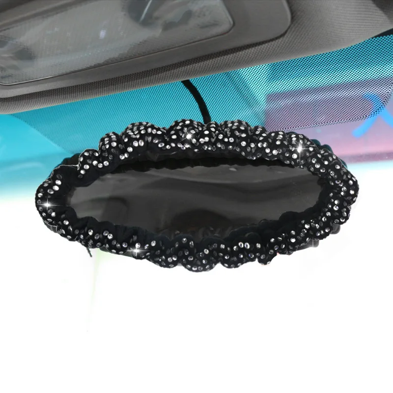 Diamond Car Rear view Mirror Cover Stretch Crystal Auto Interior Rear View Decoration Car Accessories For for Girl Ladies Women