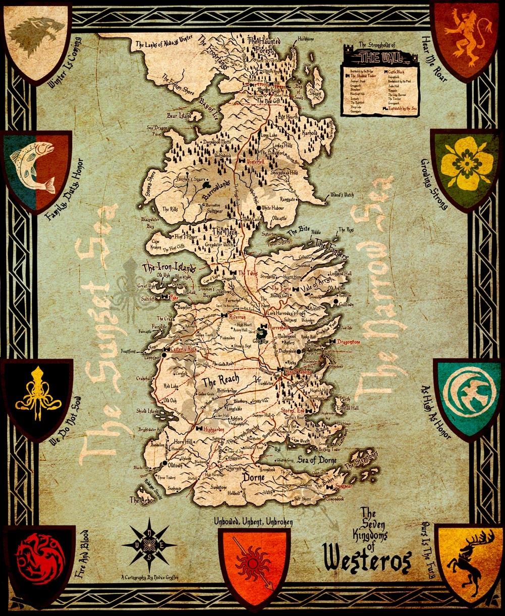 Game Of Thrones Houses Map Westeros And Free Cities Poster Home Deco On  Silk 28 Inch X 24 Inch / 16 Inch X 13 Inch - Painting & Calligraphy -  AliExpress