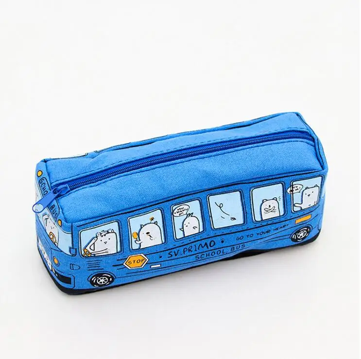 Ellen Brook 1 шт. Kawaii Модный милый автобус ручка холщовый чехол для карандашей школьный офисный стационарный чехол - Color: Blue