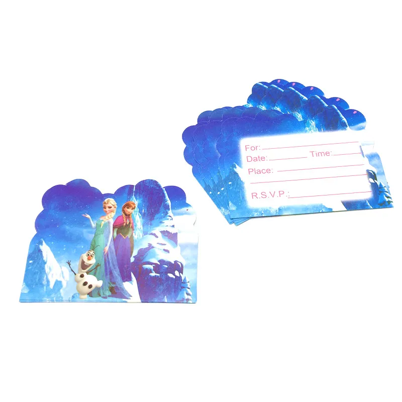 

Kids Favor 10pcs/lot Disney Elsa&Anna Greeting Card Invitation Card Girls Happy Birthday Party Paper Thank You Card Supply