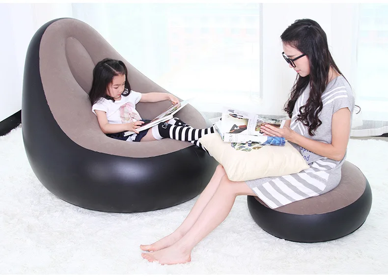 Authentic flocking inflatable lazy sofa fashion leisure sofa luxury with footstool,folding ottoman beanbag set with cushion