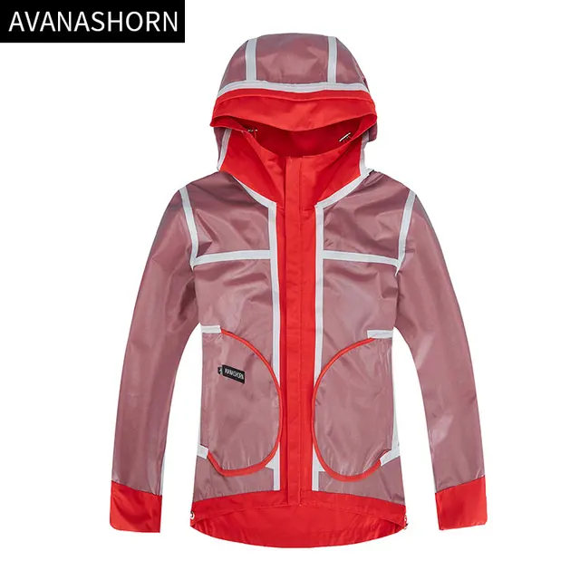 AVANASHORN Women Exercise Jacket Waterproof Training Poncho Thin Breathable Outdooor Sports Coat Rainproof Zipper Red and Blue