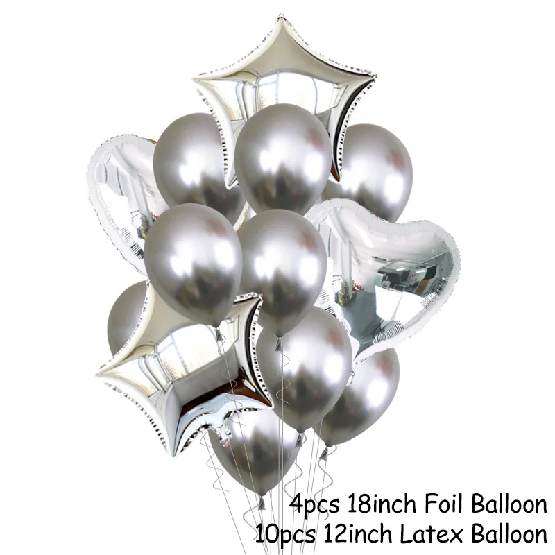 14 шт Золотое сердце звезда воздушный шар "Конфетти" с днем рождения металлические хромированные шары детский душ свадебный Декор баллоны с гелием - Цвет: 14Pcs Balloons 2