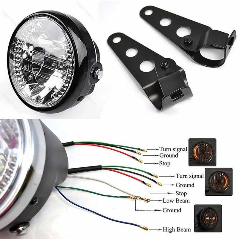 JX-LCLYL Universal 7" Motorcycle Headlight LED Turn Signal Light+Mount Bracket Black