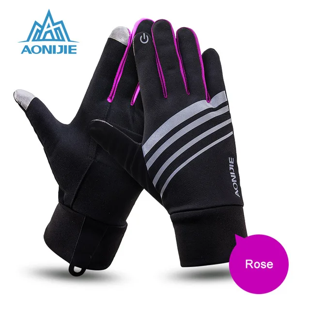 AONIJIE Спорт на открытом воздухе мужские и женские перчатки для катания на лыжах зимний теплый непродуваемый Велоспорт Бег Туризм Мотоцикл полный палец перчатки - Цвет: Rose