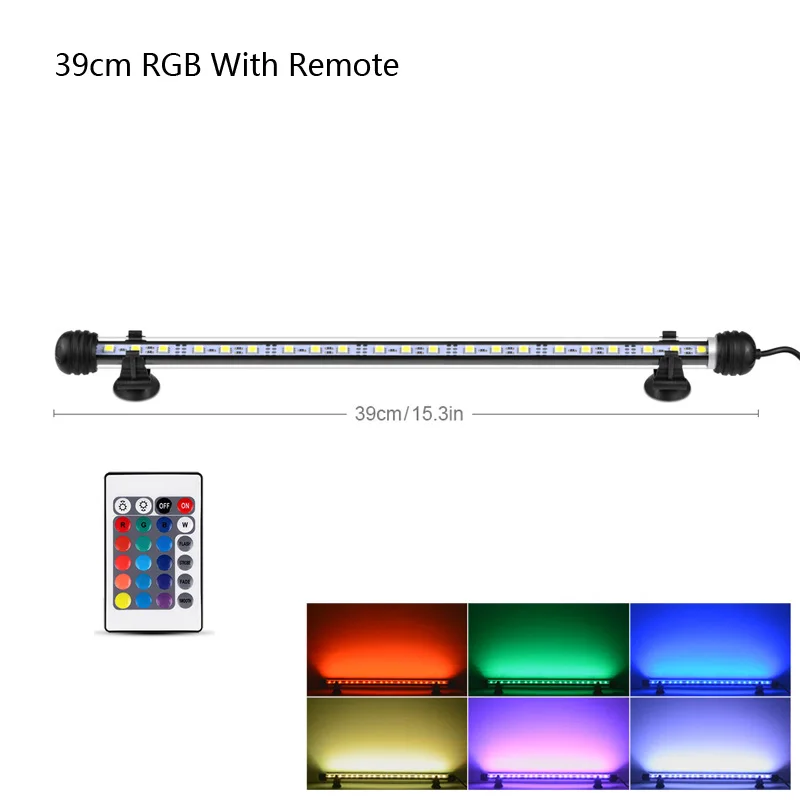 Аквариум лампа светодиодный свет бар IP68 Водонепроницаемый 19/29/39/49 см подводный светильник Аквариумы декор Освещение Система электроснабжения ЕС - Цвет: 39CM RGB With Remote