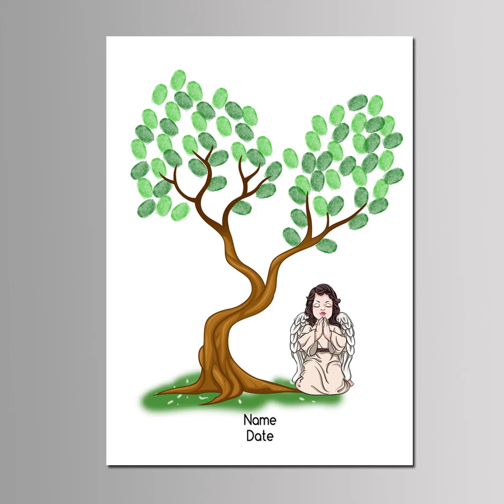 1PC 50*70cm Multi Size Canvas Painting Kids First Communion Souvenir Party Decoration DIY Fingerprint Tree Guest Book With Ink