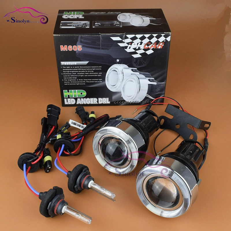 Universal HID Xenon Fog Light Lens Projector With LED Angel Eyes Halo Front Driving Fog font