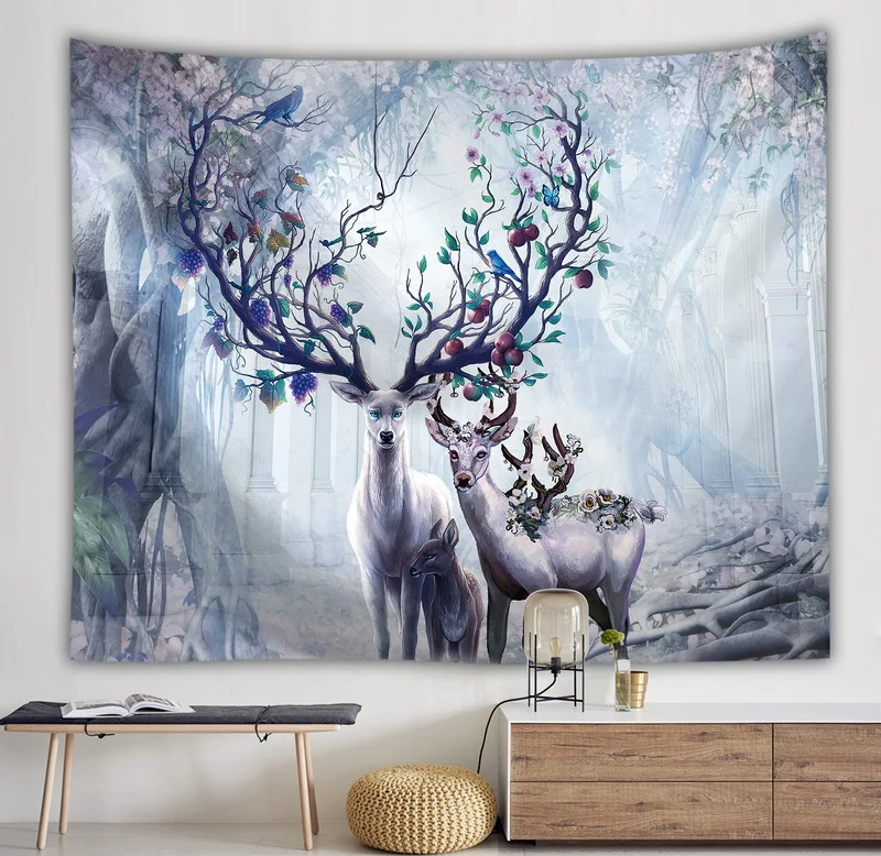 Гобелен с оленьим лесом, Настенный Ковер tapiz tela, европейский стиль, декор для спальни, tapisserie murale