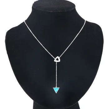

JZN0016 New Simple Geometric White&Blue Fire Opal Retractable Pendant Necklace Women Fashion Jewelry