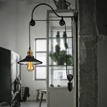 

European-style iron Reminisced retro rural industry pulley lift pendant light American restaurant bar inside mirror pendant lamp