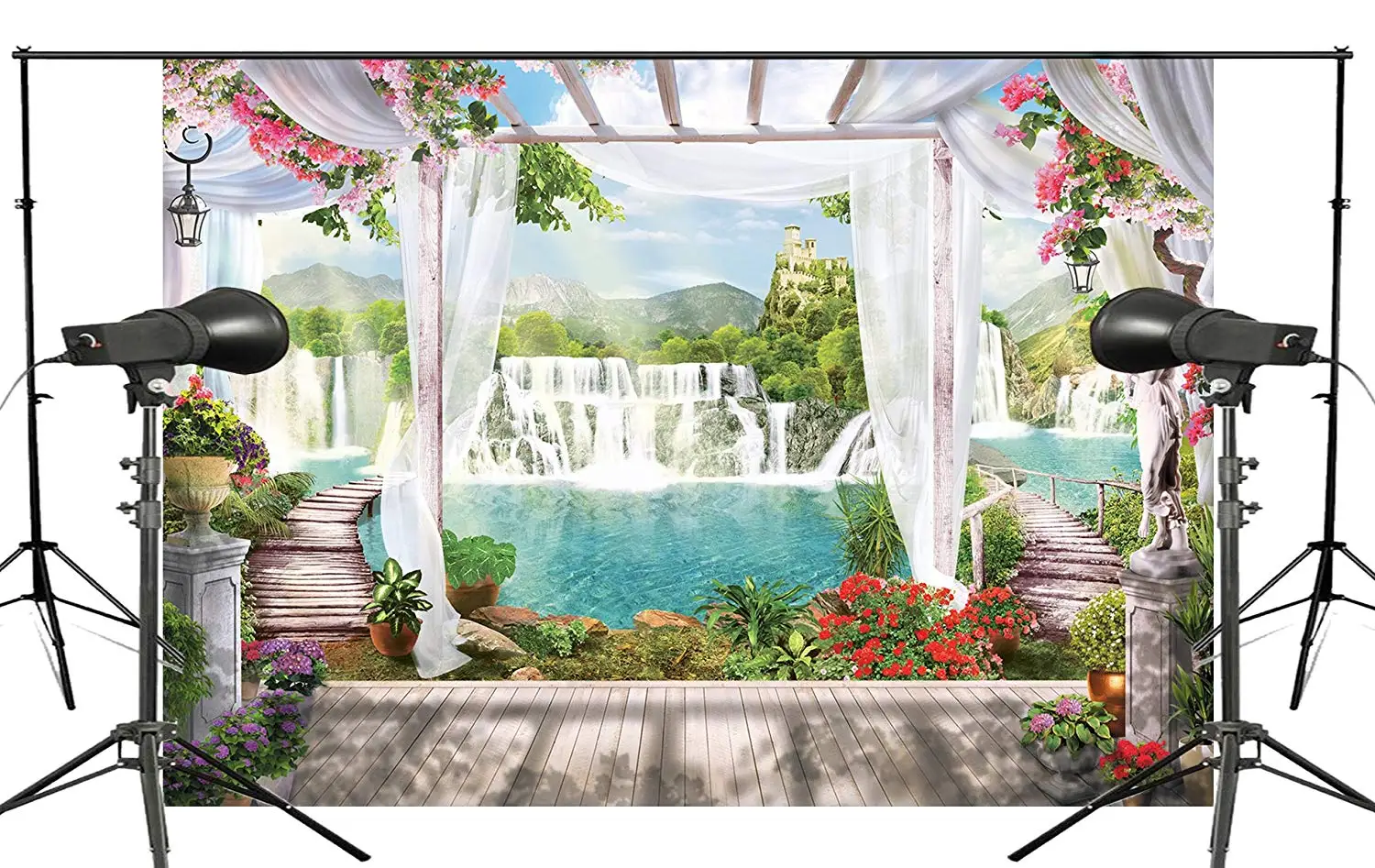 

150x220cm Beautiful Clear River Waterfalls Wooden Bridge Nature Photo Background European Style Backdrop Kids Wedding Screen