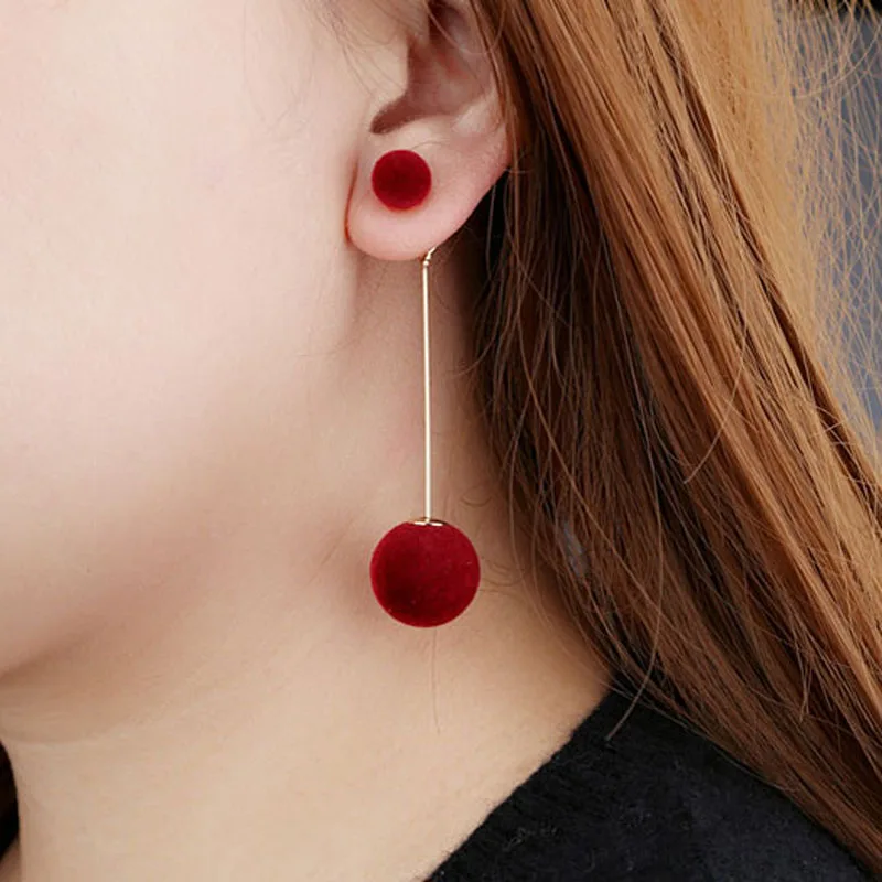 

2019 New 3 design Luxury Brand Women Earrings Winter Sweet Candy Color Fur Ball Two Sided Simulated Pearl Earrings Jewelry