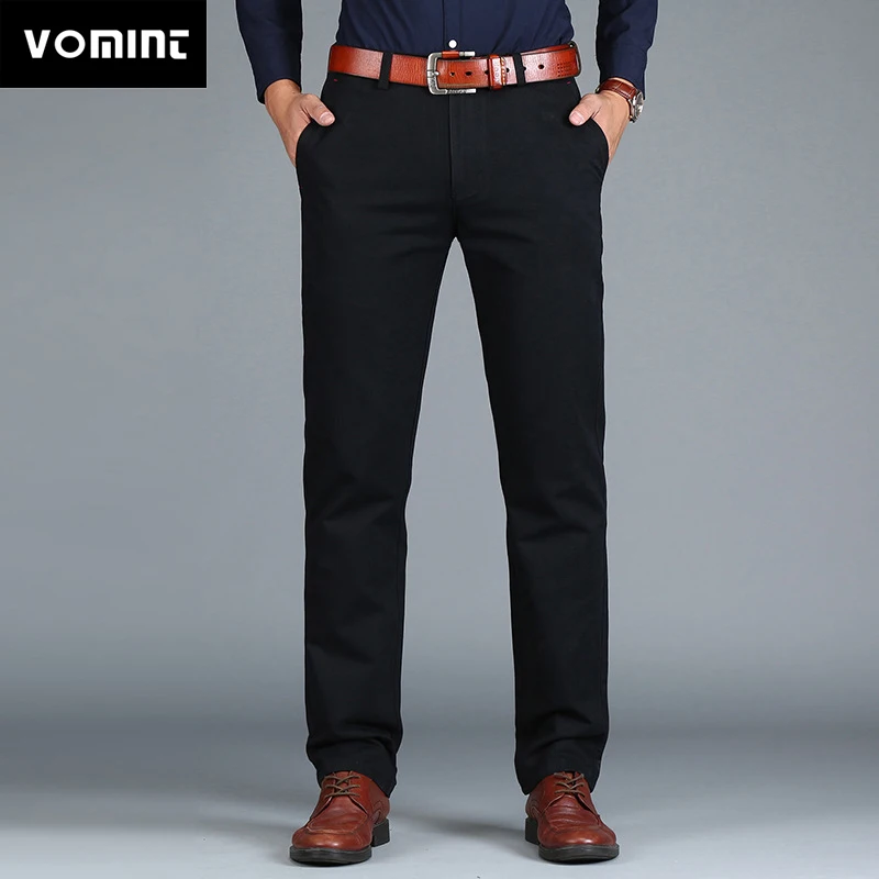 

Vomint New Men's Pants Straight Loose Casual Cotton Fashion Business Suit Pants Black Blue Khaki Solid Color Plus Size 38 40 42