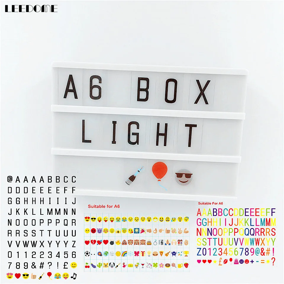 Gold LED A6 Cinematic Lightbox Emojis.90 letters Magnetic,USB,Batteries