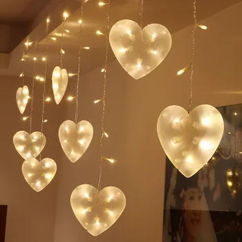 

2017 LED Ice Light Curtain Light Heart Love Wedding Decoration Lamp String Home Furnishing Window Light String Indoor Lighting