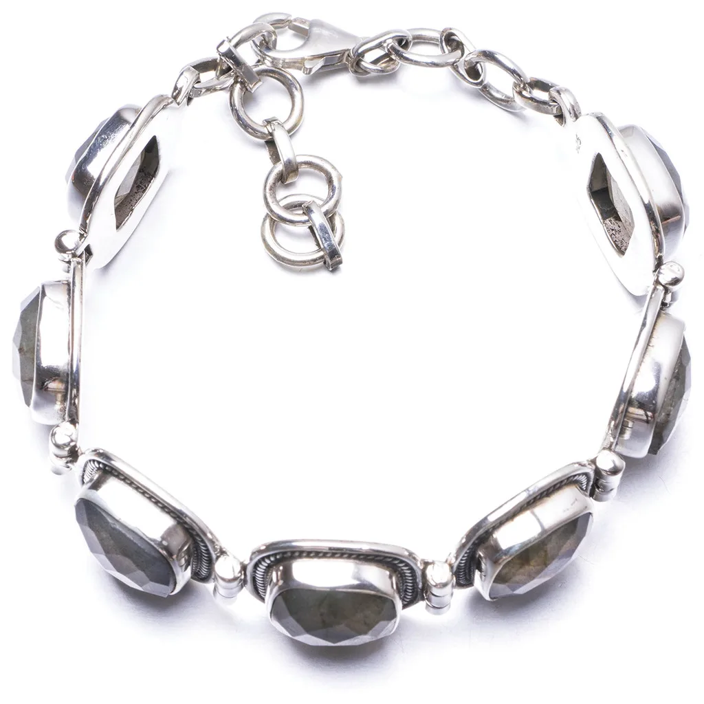 Natural Labradorite Handmade Unique 925 Sterling Silver Bracelet 6 3/4-7 3/4 Natural Labradorite Handmade Unique 925 Sterling Silver Bracelet 6 3/4-7 3/4