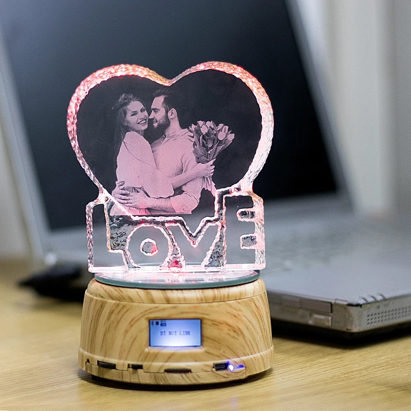  Personalized Photo LED Night Light Wood Base Crystal Photo MP3 Music Swivel Display Bluetooth Lamp  - 32983778729