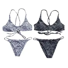 Women Sexy Two Piece Bikini Set Leopard Irregular Dot Digital Printing Swimsuit Criss Cross Lace Up Backless Bra Low Waist G-Str Women Sexy Two Piece Bikini Set Leopard Irregular Dot Digital Printing Swimsuit Criss Cross Lace Up Backless Bra Low Waist G-Str