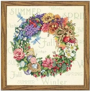 

14/16/18/27/28 Beautiful Lovely Counted Cross Stitch Kit Wreath 2th All Seasons Season Spring Summer Autumn Winter dim 35040