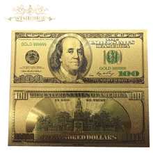 Wishonor 10 sztuk/partia kolorowe USA banknoty 100 banknotów dolara w 24 K Gold Plated pieniądze papierowe na prezenty