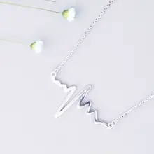 Genuine sterling silver 925 heart beat necklace in jewelry pendant necklace Electrocardiogram chain necklace for women bamoer fashion genuine 925 sterling silver cute pet pussy cat chain pendant necklace for women sterling silver jewelry scn232