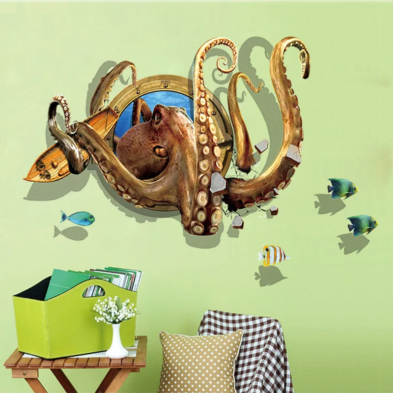 

Deep-Nautical Octopus 3D Three-Dimensional Wall Stickers Home Decor Living Room Art Background Autocollant Mural