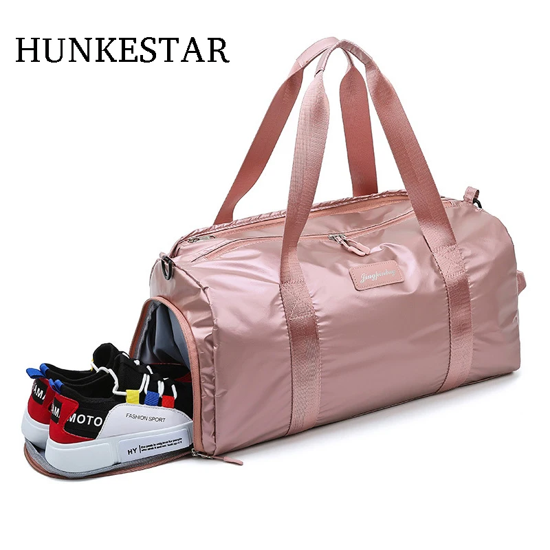 Goede Goedkope waterdichte oxford Vrouwen Sporttas met Schoenen Compartiment voor Sport Zwemmen Reizen fitness Duffels Roze mannen sporttassen