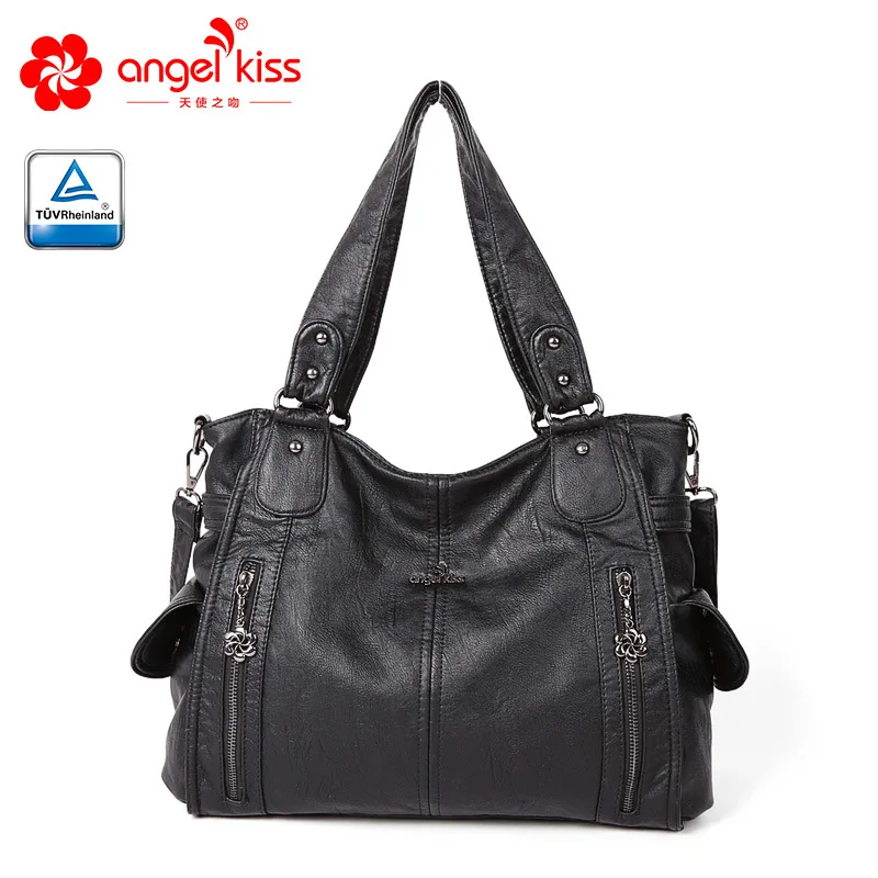 Мытая искусственная кожа, сумка, осень и зима, простые сумки, женские сумки, женская сумка - Цвет: Black