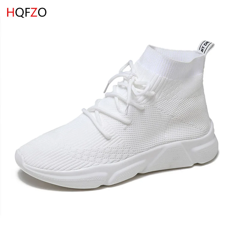 HQFZO/Новинка года; женские кроссовки; дышащие эластичные трикотажные носки на платформе; tenis feminino; Повседневная обувь; Цвет черный, белый - Цвет: white