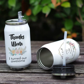 

Mother Gift Unique Design Thermal Cup Insulated Vacuum Bottle Grandma Present Stainless Steel Coke Bottle with Straw 330ml